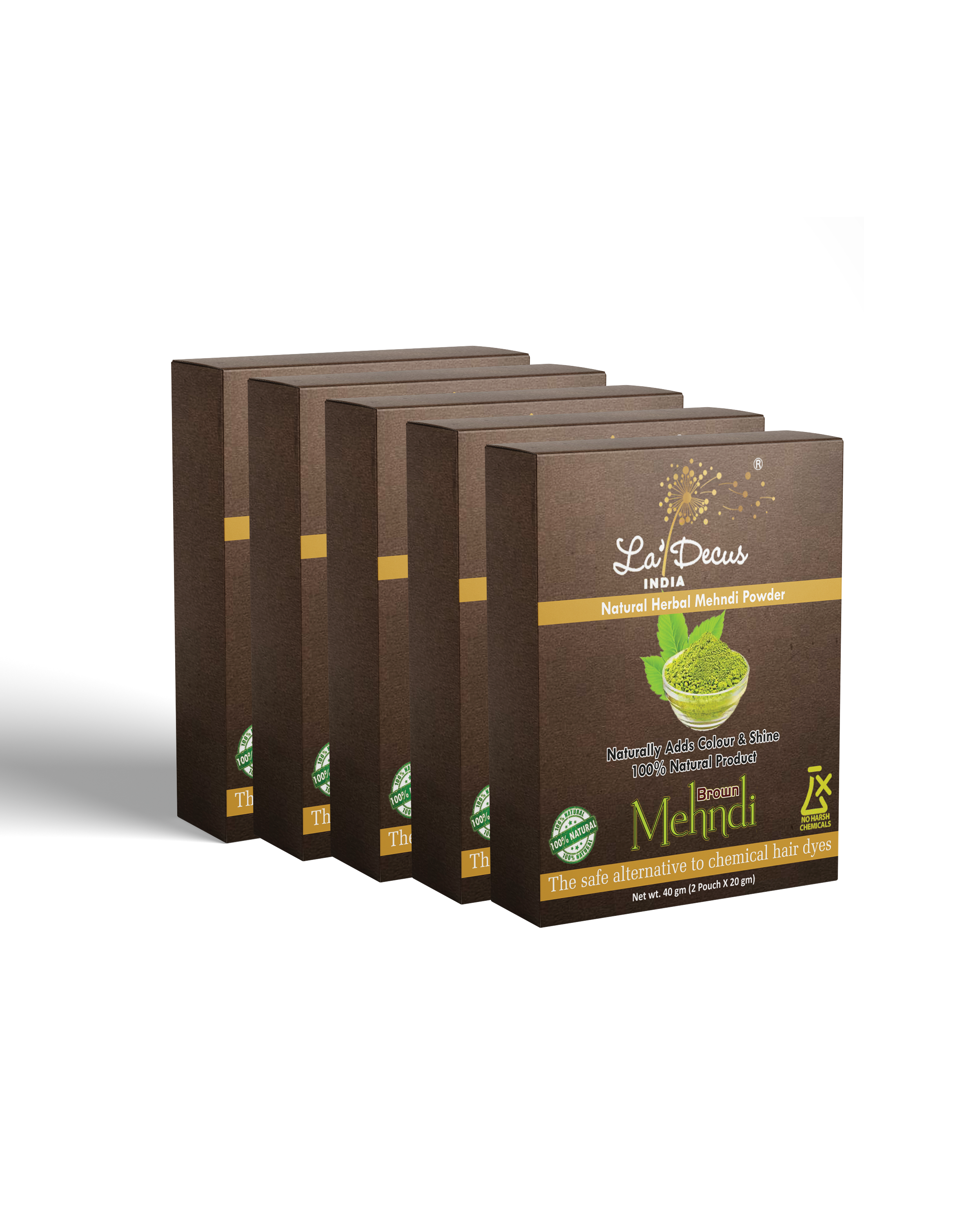 Natural Herbal Brown Mehndi Powder | Pack of 5 | Each 40 gm